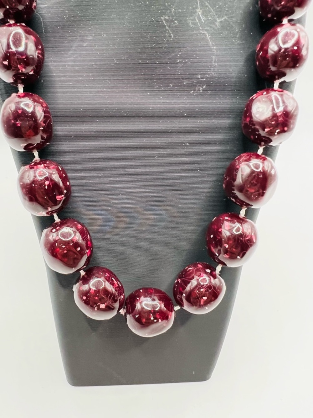 Vintage Deep Burgundy Bead Necklace Chunky Statement Strand